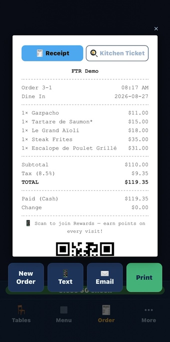 A closed check and itemised receipt on an iPhone